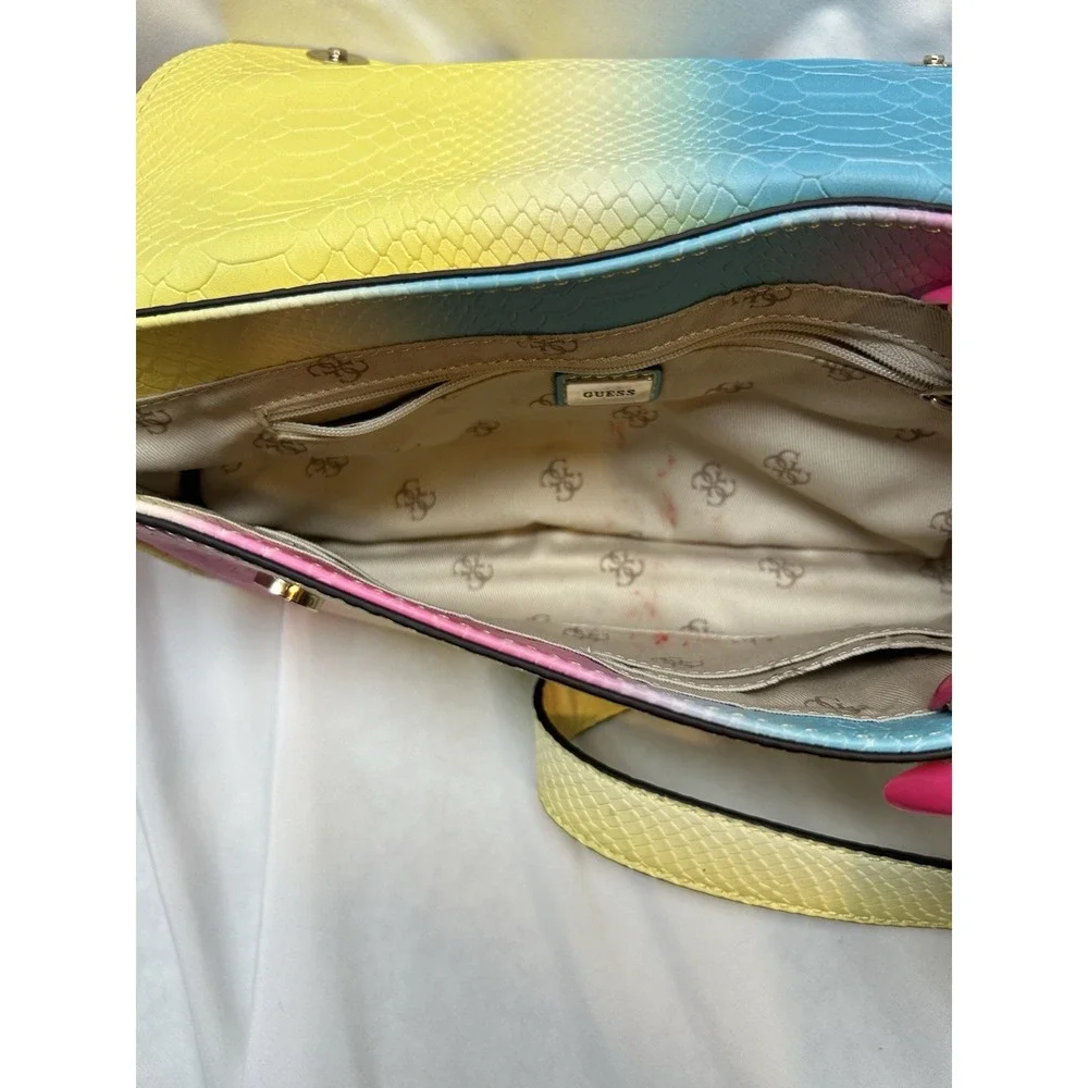 Guess Brightside Ombré Pastel Rainbow Faux Snakeskin Shoulder Bag Y2K Style 00s